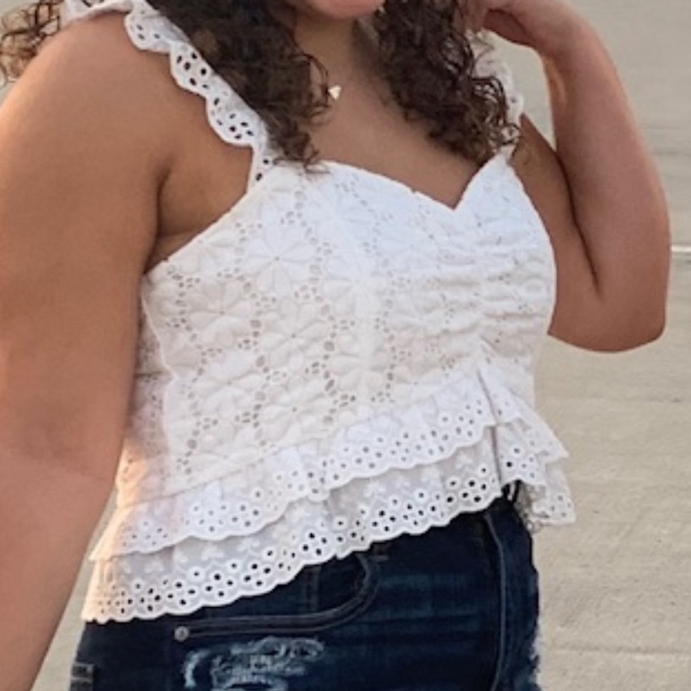 White Floral Eyelet Tank Top